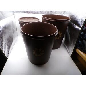 Vintage Tupperware Brown 3 pc Canister Small Lid ONLY Storage Kitchen Decor Used
